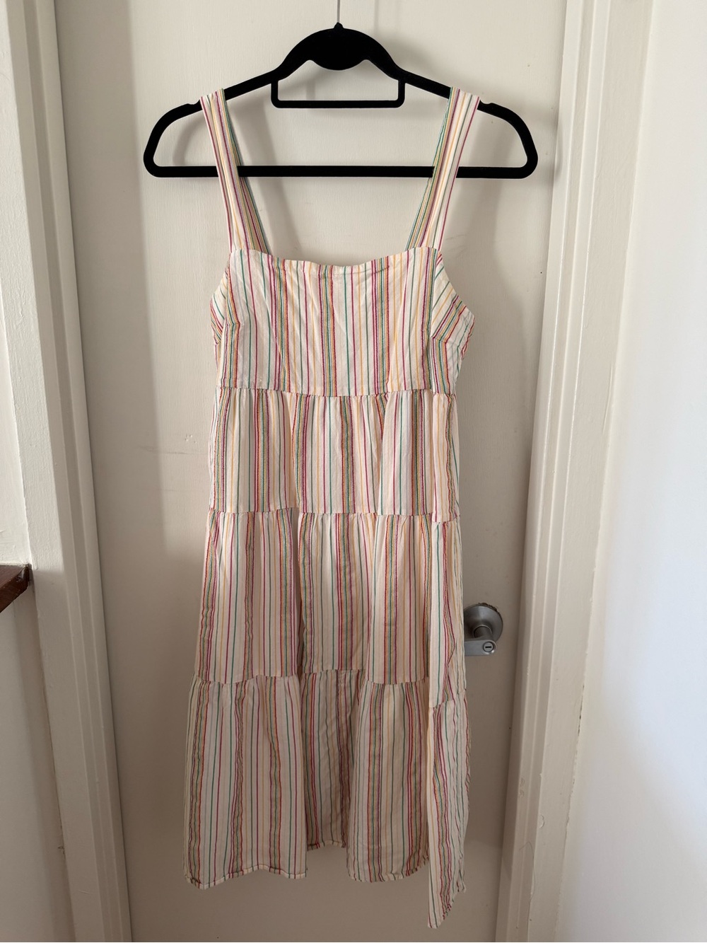 Madewell Striped Tiered Sundress in Cream with Rainbow Stripes